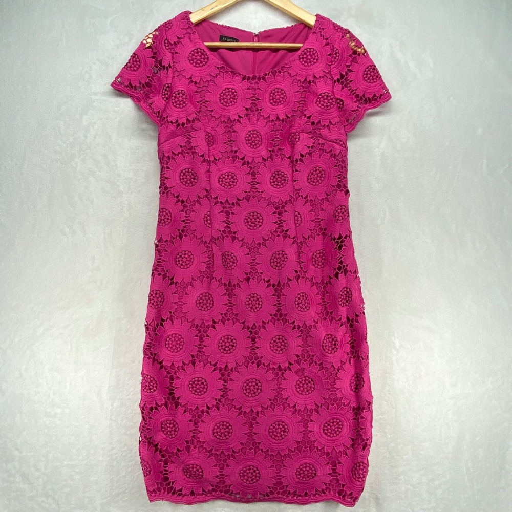 Talbots Pink Lace Dress Floral Occasion Party Cocktail Short Sleeve Size 4